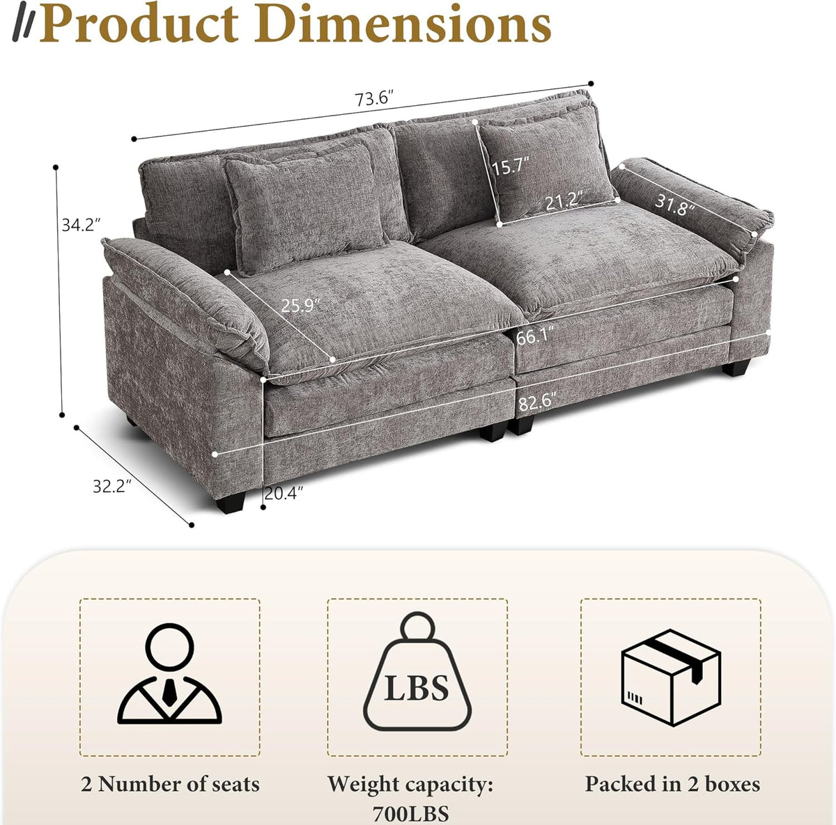 URRED Modular Sectional Sofa Comfy Cloud Couch, Modern Chenille Sofa Sleeper Deep Seat Couches with