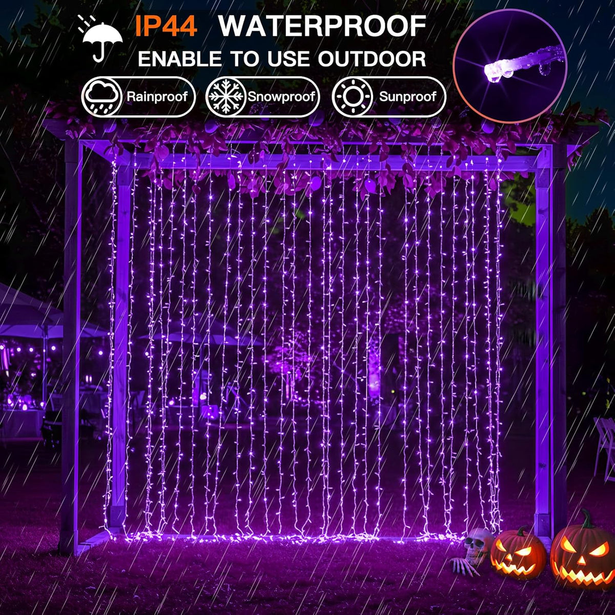 suddus Color Changing Curtain Lights for Halloween, 200 LED 6.5ft x 6.5ft Hanging String Lights