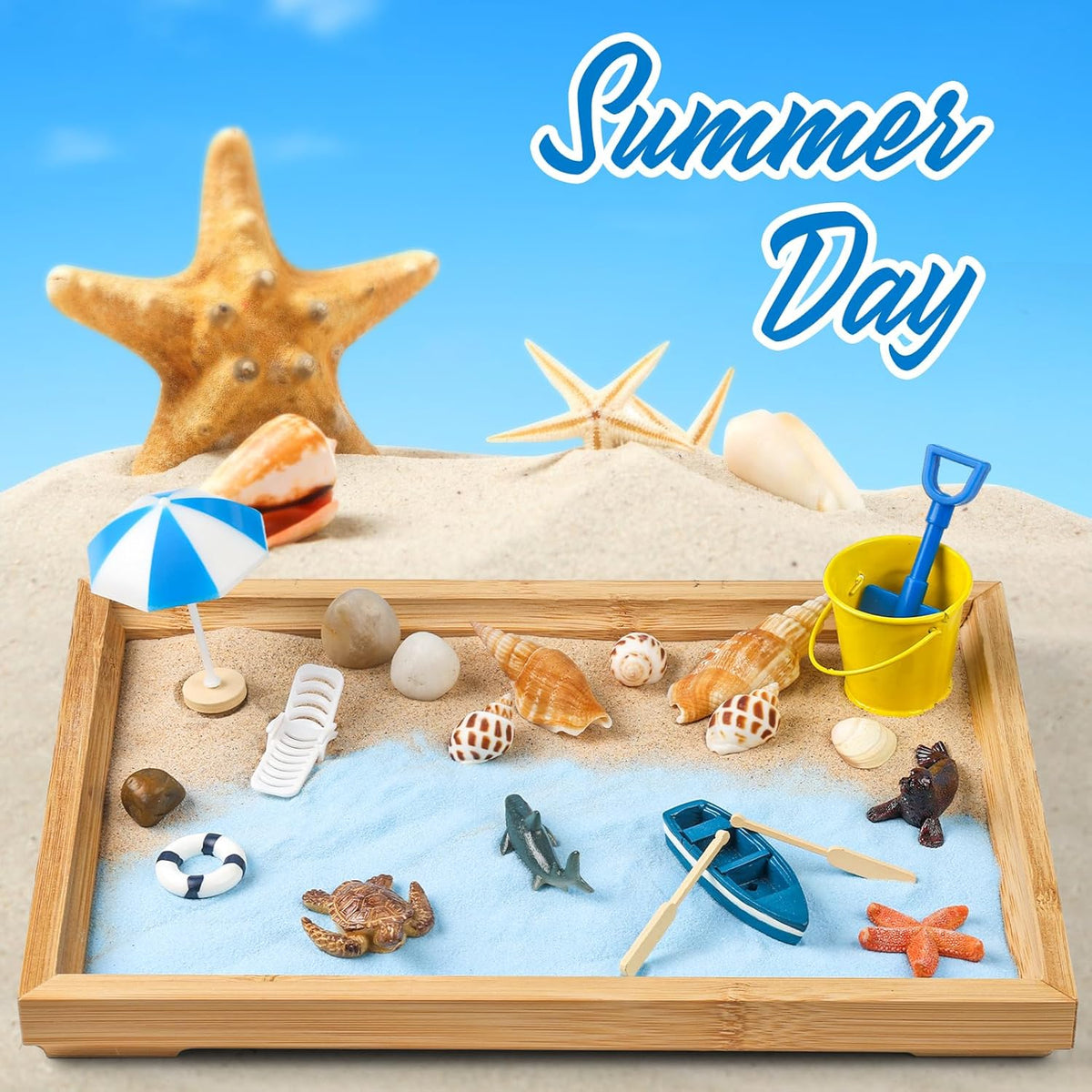 Zen Garden Kit for Desk - Premium Beautiful Japanese Mini Beach Zen Sand Garden Box Decor Set for