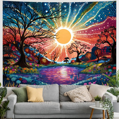 Serborlur Tree of Life Tapestry Trippy Sun Forest Tapestries Colorful Starry Sky Tapestries Hippie