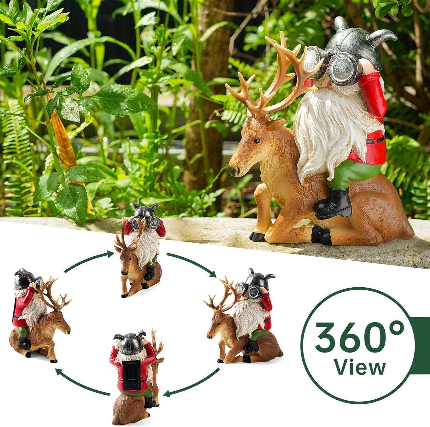 Garden Gnome Statues Resin Gnome Sitting On Deer Statues Solar Lights Outdoor Telescope Gnome Gifts