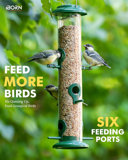 iBorn Metal Bird Feeders 6 Ports Hanging Wild Bird Seed Feeder for Mix Seed Blends, Niger Seed