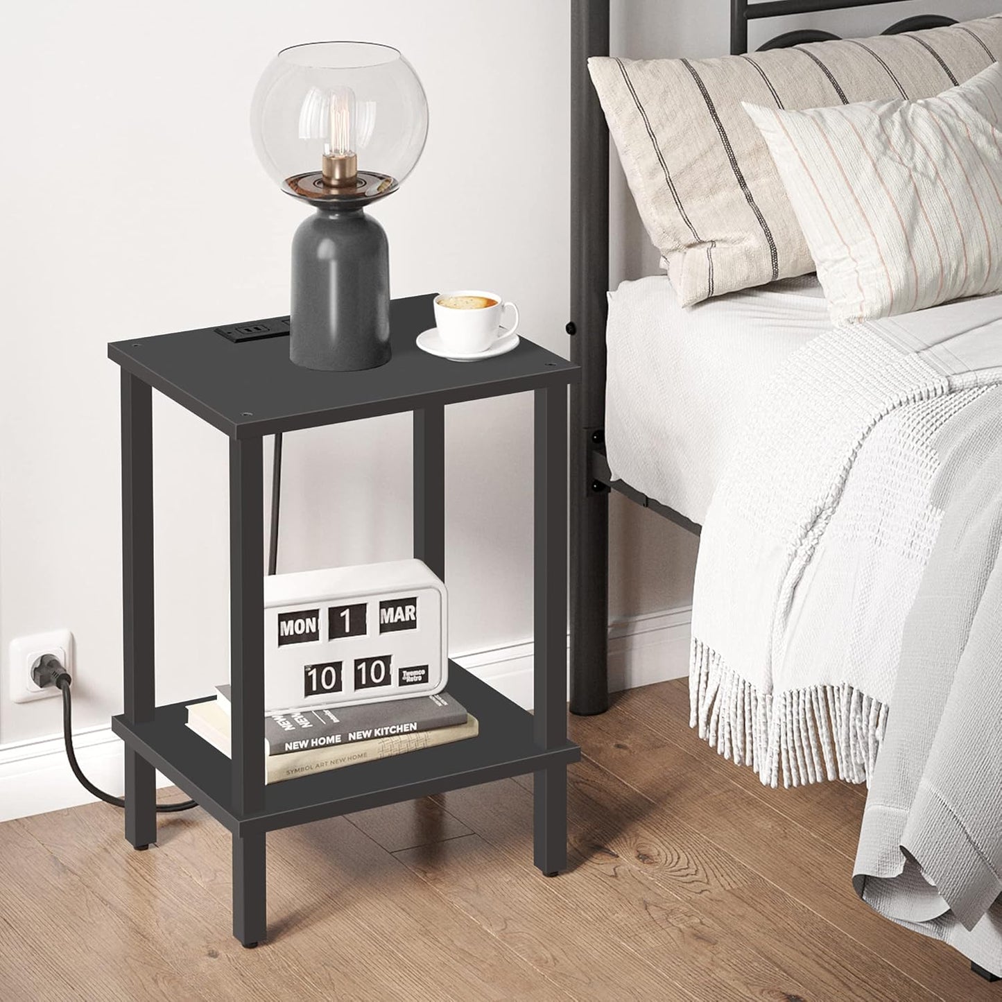 TUTOTAK End Table with Charging Station, Set of 2, Side Table with USB Ports and Outlets