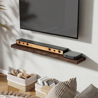 Fun Memories 48" Floating Shelves for Wall, Live Edge Solid Elm Wood Floating Shelf with Invisible