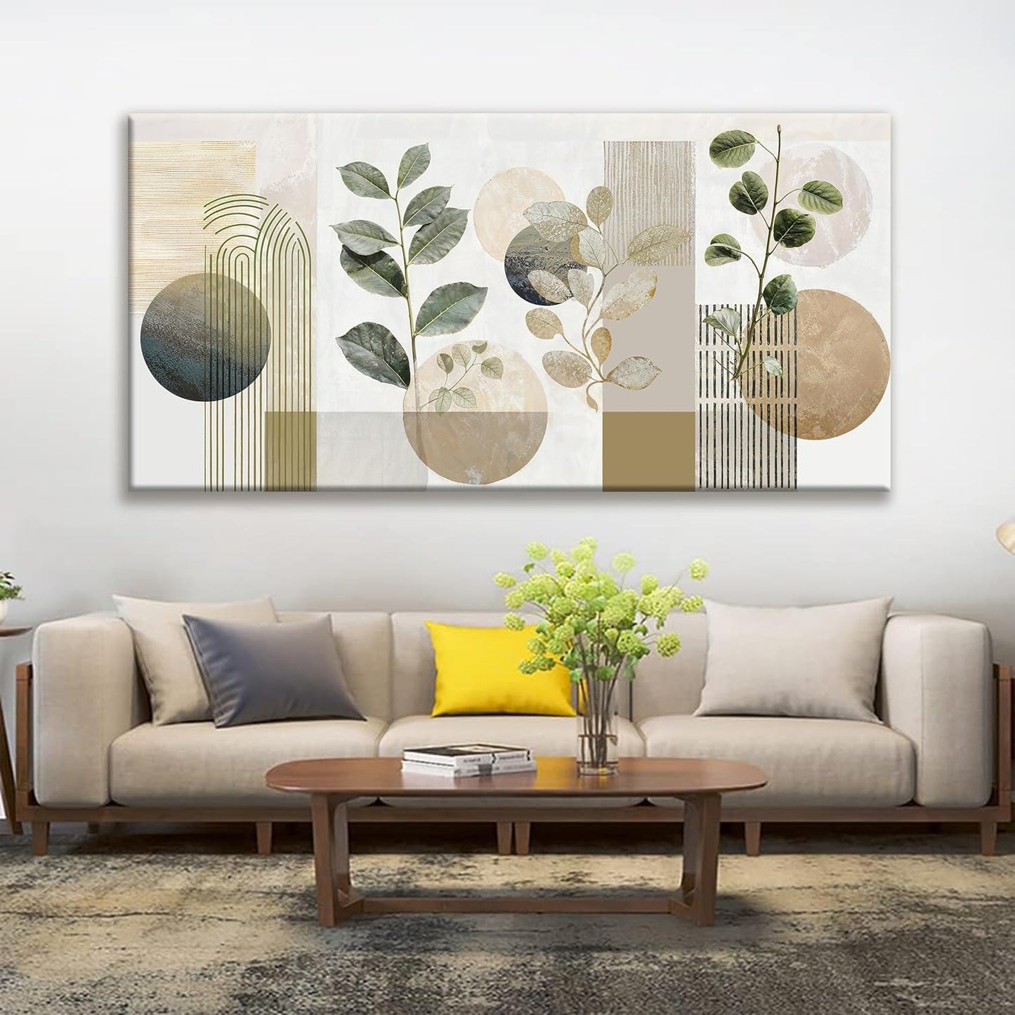 TAIJXAGSG Large Boho Green Wall Art For Living Room 29x58 In Green Botanical Boho Wall Art Modern