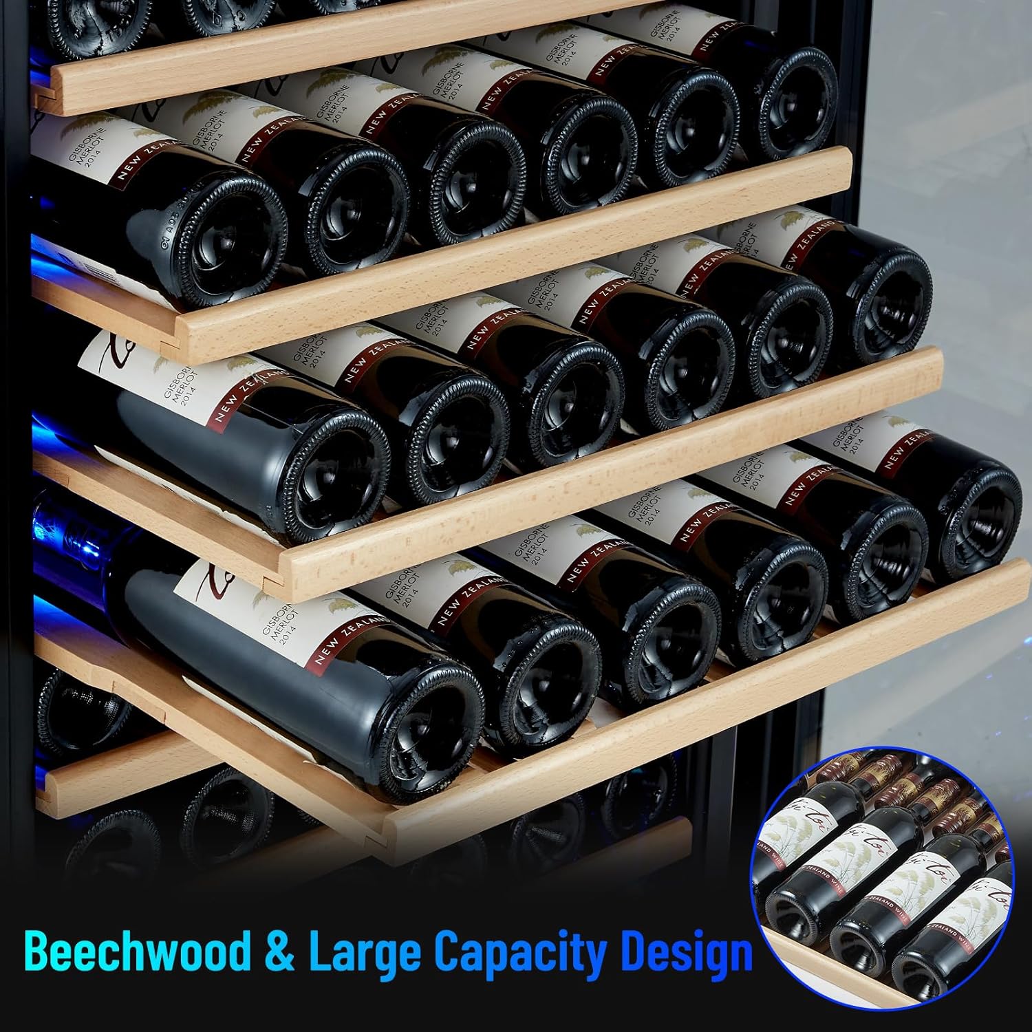 Freestanding 180 Bottle Wine Fridge - 24" Built-in Cooler with Upgraded Compressor Cooling and