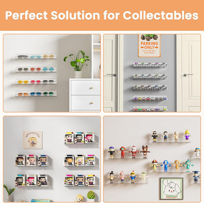 upsimples 4 Pack Acrylic Shelves for Wall Storage, 15" Floating Bookshelves for Kids, Display Shelf