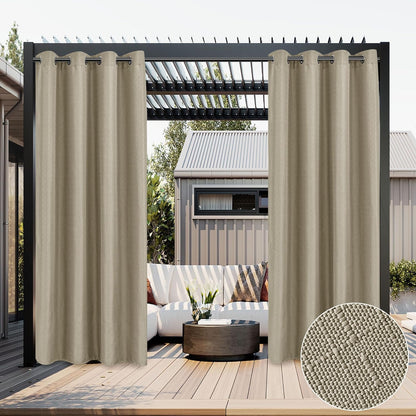 HolidayIdeas 2 Panels Linen Outdoor Curtains for Patio Waterproof Taupe Curtains 54"x 95"-Outside
