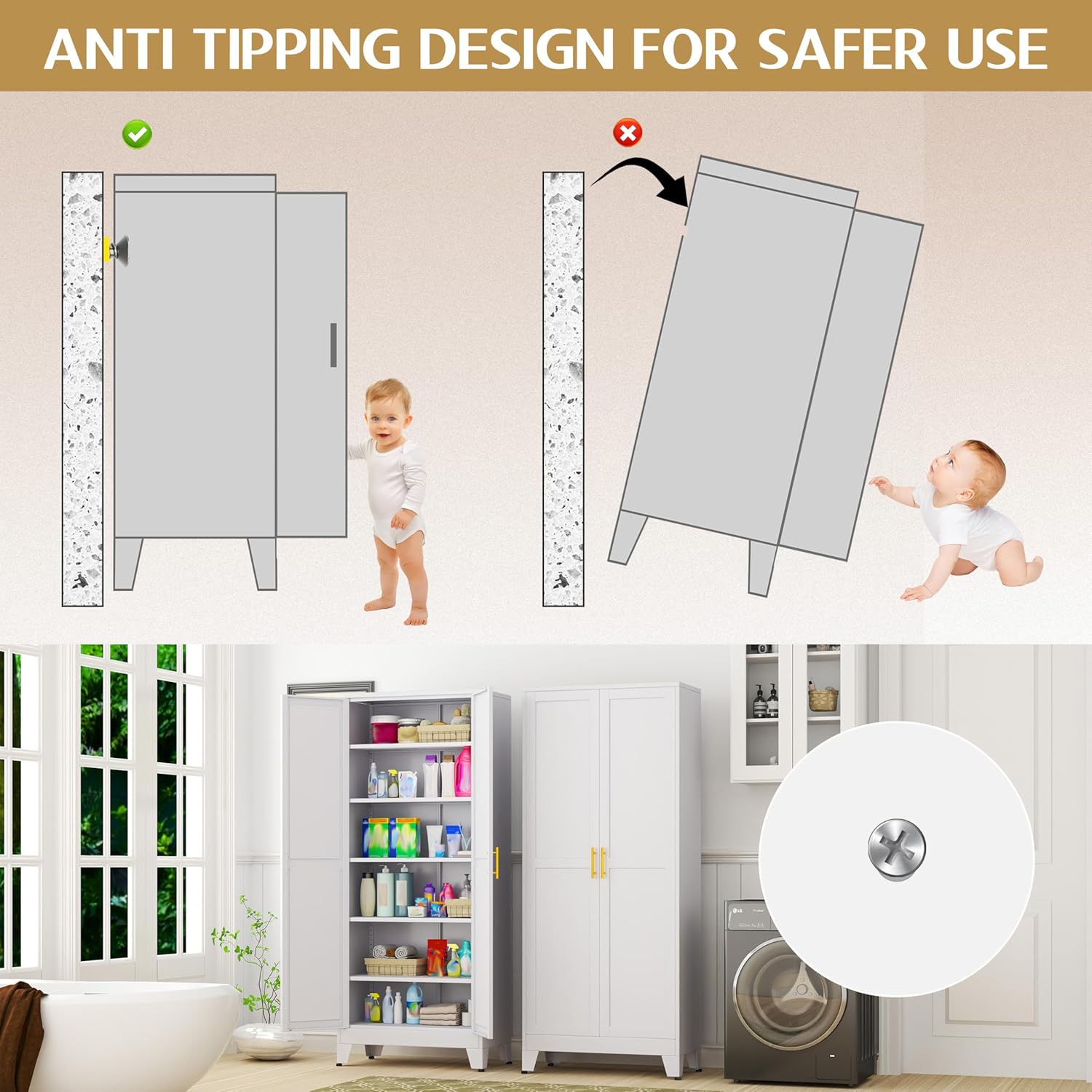 75.2" Tall Pantry Cabinet, Kitchen Pantry Storage Cabinets with 2 Door and 5 Adjustable Shelves