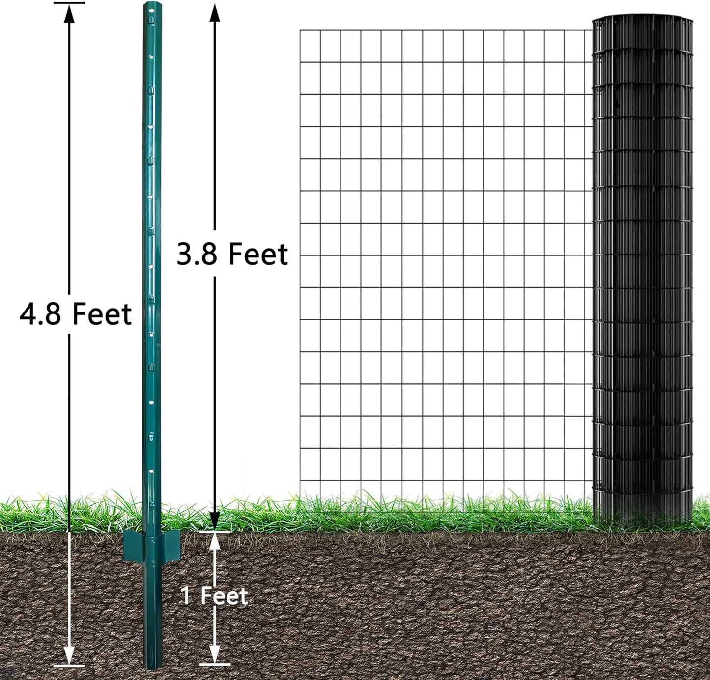 ARIFARO Fence Posts 4.8 Feet Sturdy Duty Metal Fencing Poles, Pack of 10, No Dig Garden U Post for