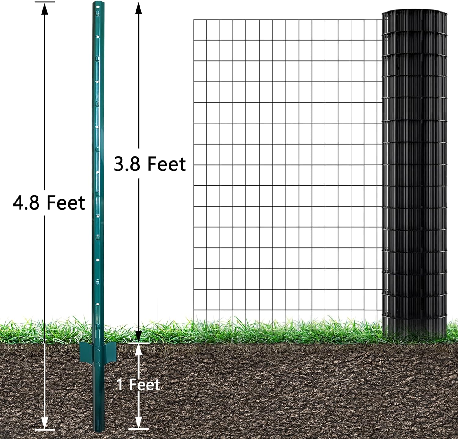 ARIFARO Fence Posts 4.8 Feet Sturdy Duty Metal Fencing Poles, Pack of 10, No Dig Garden U Post for