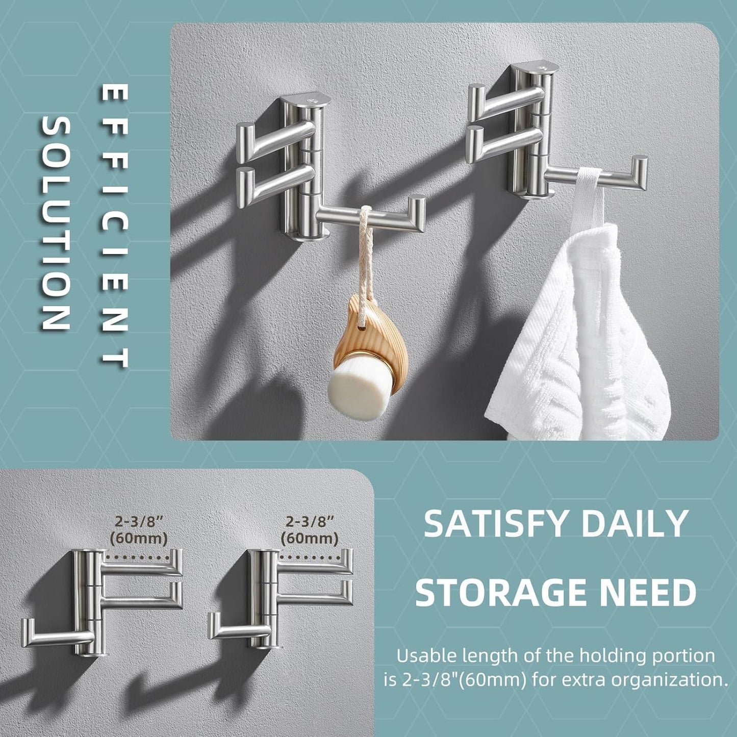 Angle Simple Swivel Towel Hooks, SUS 304 Stainless Steel Foldable Robe Hand Towel Holder for