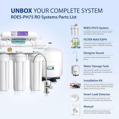 APEC Water Systems ROES-PH75 Essence Series Top Tier Alkaline Mineral pH+ 75 GPD 6-Stage Certified