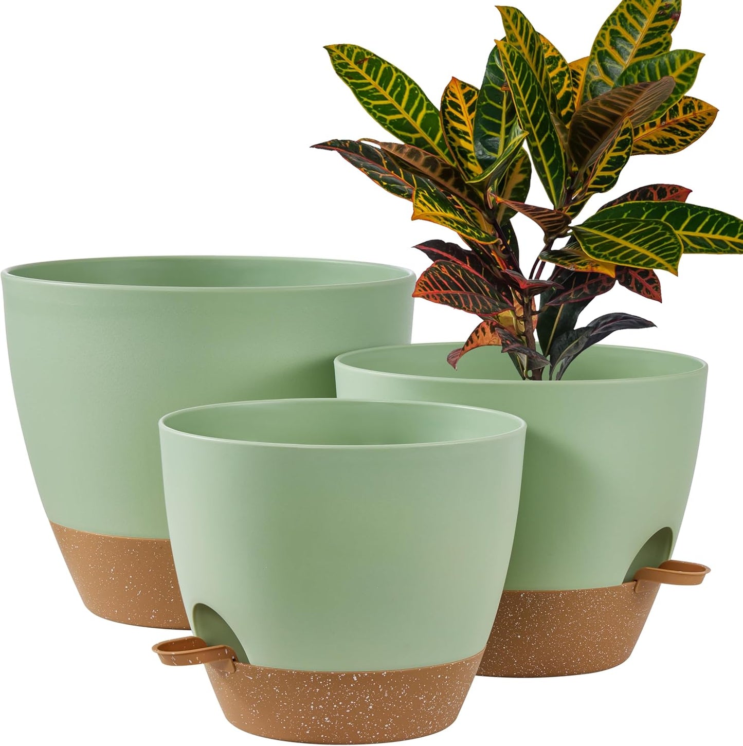 FaithLand 3-Pack Large Planter Pots, 12 10 9 Inch Self Watering Flower Pots for Indoor Outdoor