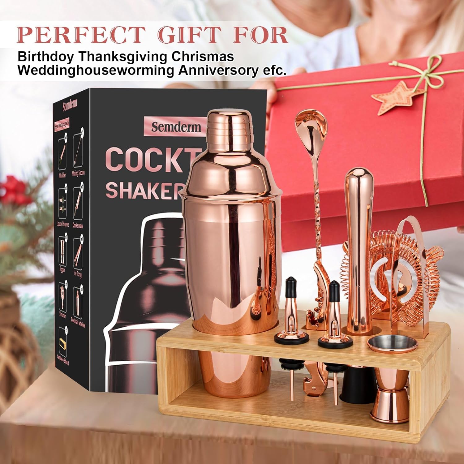 Cocktail Shaker Set, Mixology Bartender Kit 10-Piece Bar Tool Set with Stylish Bamboo Stand, Bar