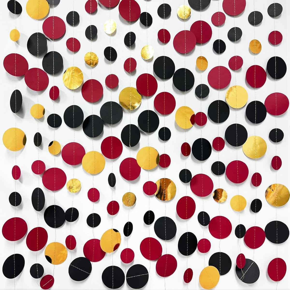 Gold Black Red Party Decorations Circle Dots Streamer Hanging Paper Polka Dots Garland for