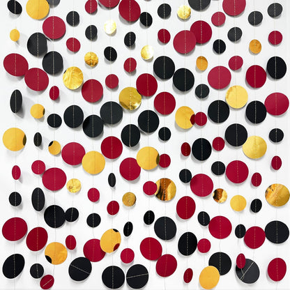 Gold Black Red Party Decorations Circle Dots Streamer Hanging Paper Polka Dots Garland for