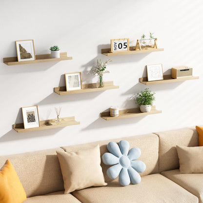 upsimples Floating Shelves for Wall, Wood Mounted Shelf Decor Storage Set of 6, for Bedroom, Living