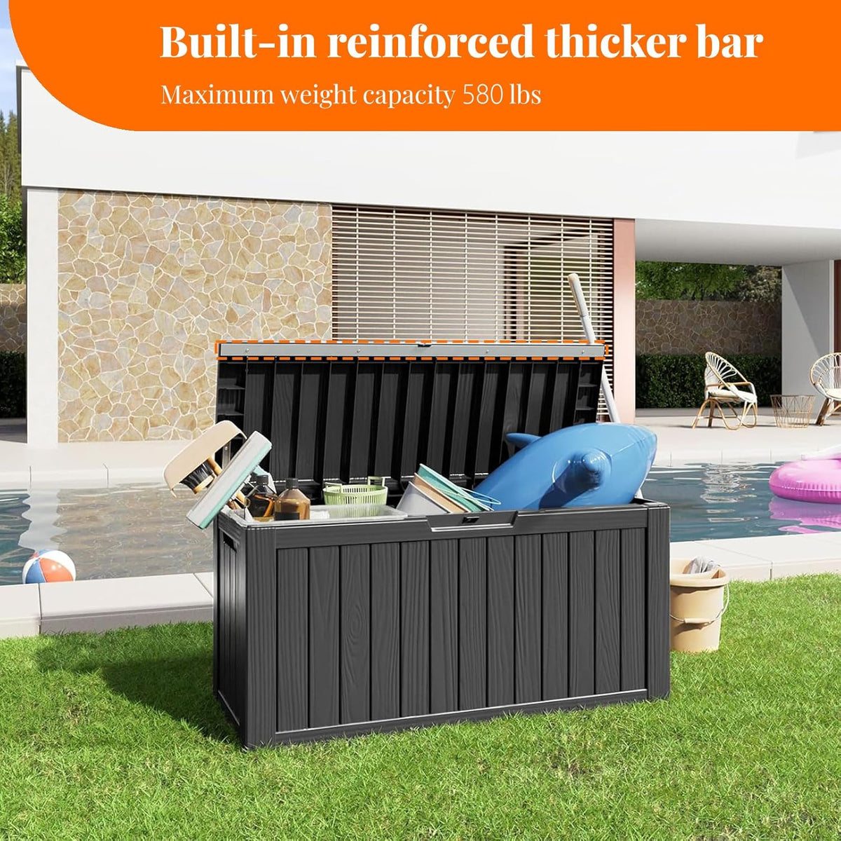 80 Gallon Resin Deck Box, Lockable Patio Outdoor Storage Box for Furniture, Garden Tools and Tools