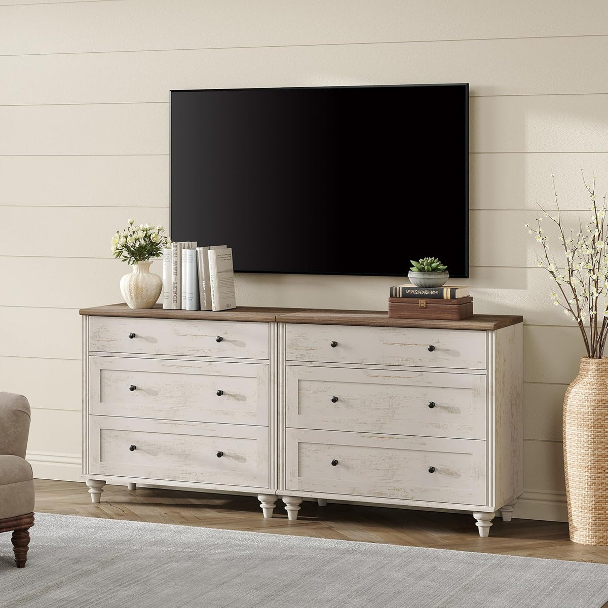WAMPAT Kids Dresser for Bedroom with 6 Drawers, Baby Dressers with Wide Chest of Drawers, Farmhouse