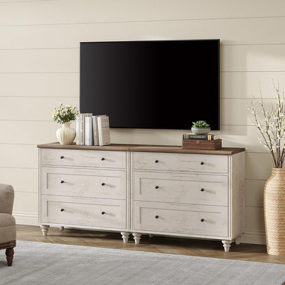 WAMPAT Kids Dresser for Bedroom with 6 Drawers, Baby Dressers with Wide Chest of Drawers, Farmhouse
