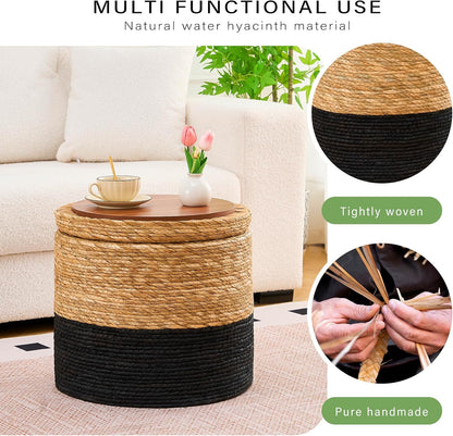 Wimarsbon 18'' Ottoman Pouf, Natural Braided Poof, Rustic Handweave Lounge Pouffe, Boho Footrest
