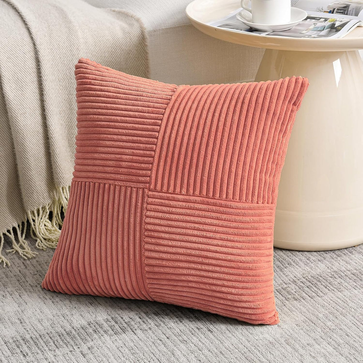 Fancy Homi 2 Packs Coral Euro Decorative Throw Pillow Covers 26x26 Inch for Living Room Couch Bed