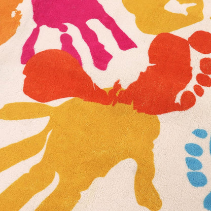 STARUIA Large Kids Rug for Playroom, 8'x10' Handprints and Footprints Colorful Rug for Classroom