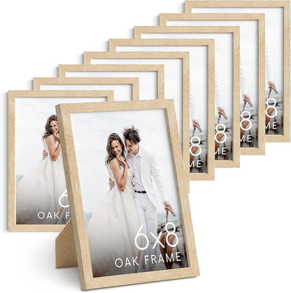 Haus and Hues 6x8 Natural Oak Wooden Picture Frame - Set of 9 6x8 Poster Frame - Premium Oak
