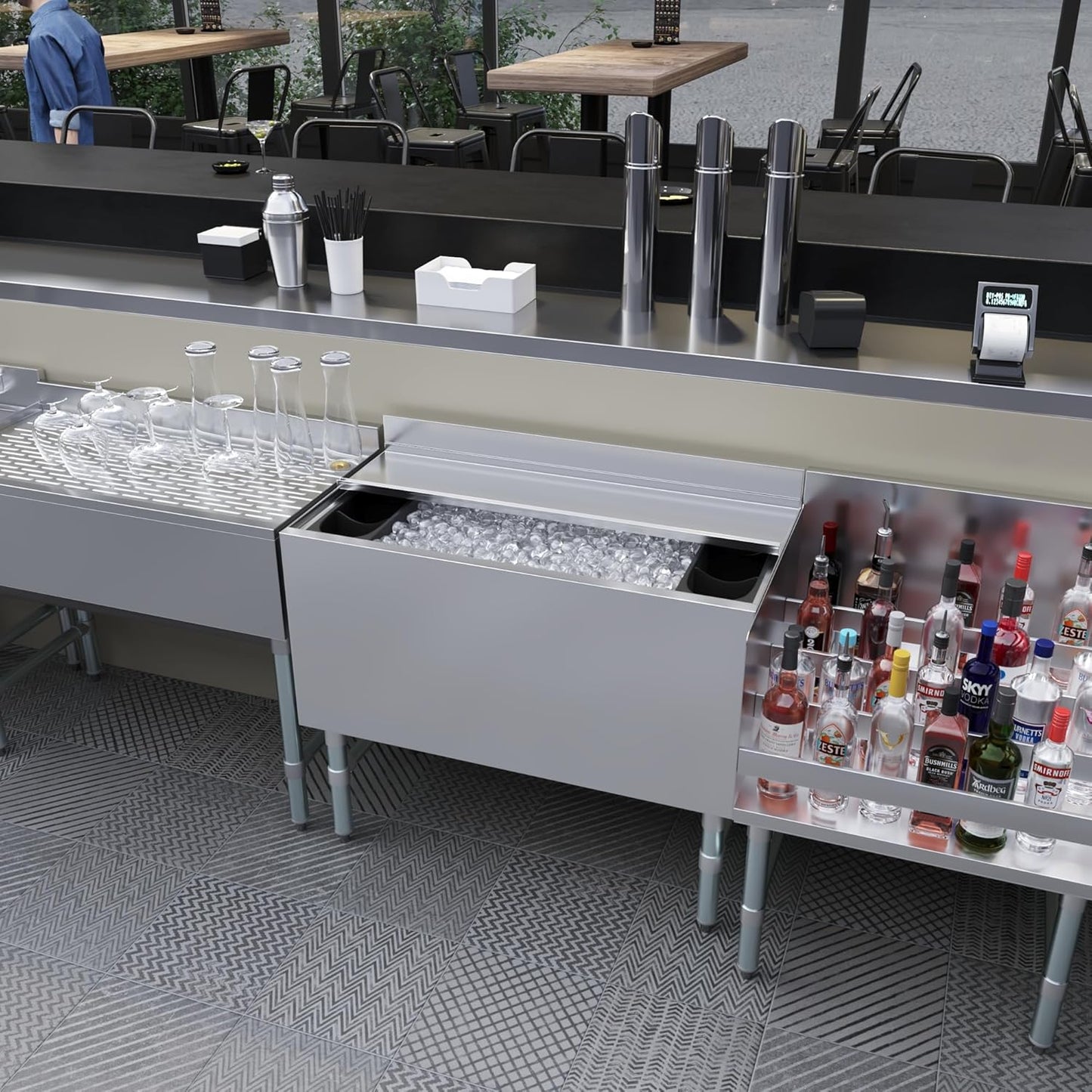 AmGood 18.5 in. x 36 in. Underbar Ice Bin with Sliding Lid | NSF | Stainless Steel Ice Chest with