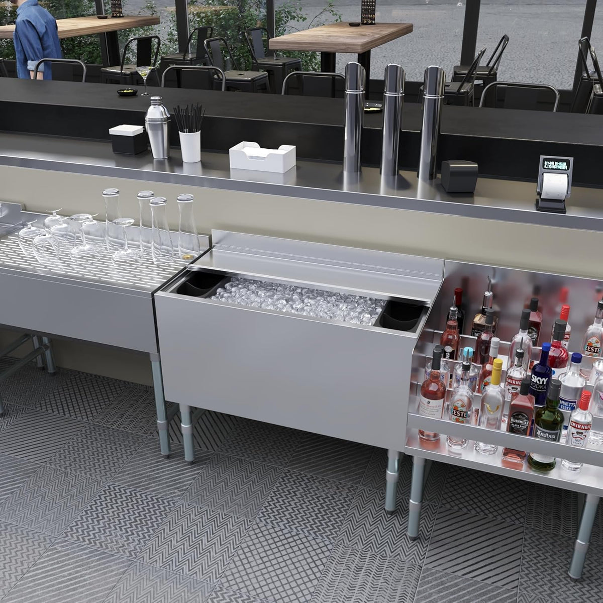 AmGood 18.5 in. x 36 in. Underbar Ice Bin with Sliding Lid | NSF | Stainless Steel Ice Chest with