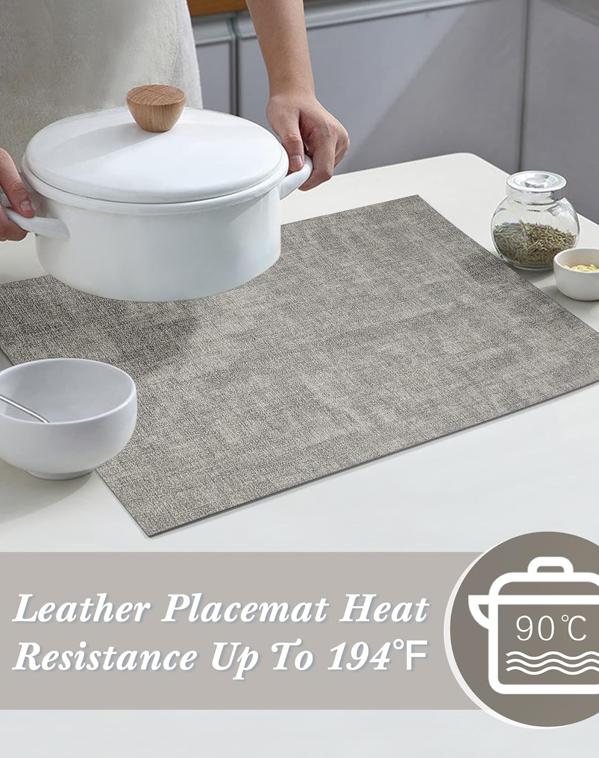 SUEH DESIGN Leather Placemats Set of 6 Reversible Table Mats Heat Resistant Waterproof No-Slip