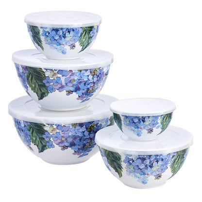 Amazon Basics Nesting Melamine Mixing Bowl With Lid And Non-Slip Base, 5 Sizes, Set Of 10