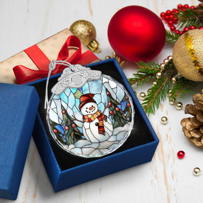 Stained Glass Ornament - Snowman Christmas Ornaments - Xmas Decor - Ornaments for Christmas Tree