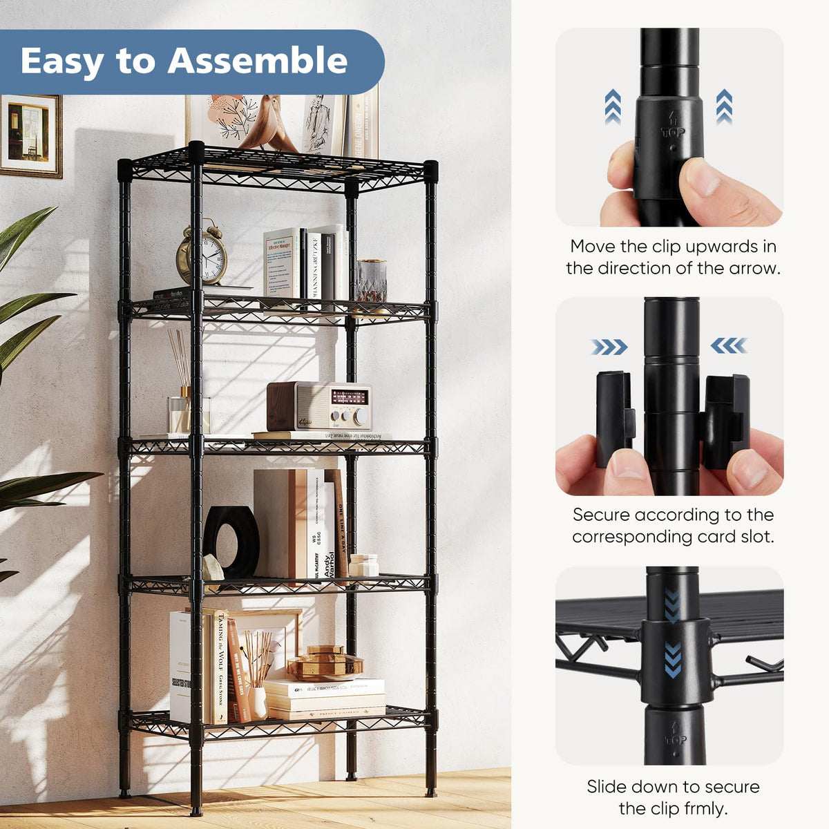 DUMOS 5-Tier Metal Storage Shelves, Wire Shelving, Storage Rack, 23.2" W