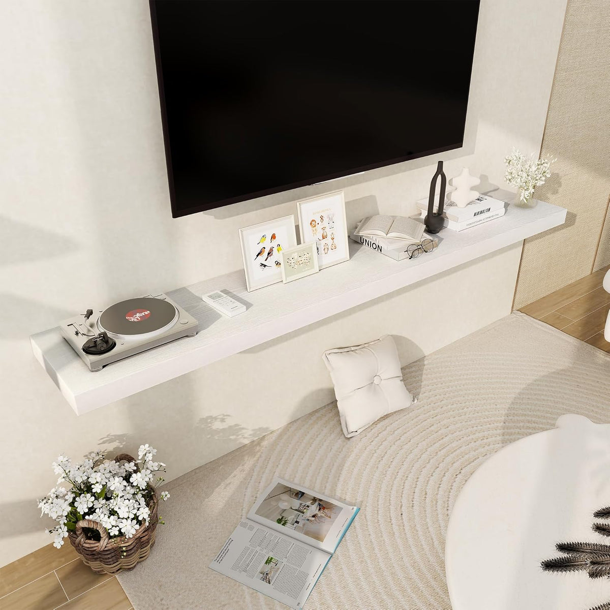 Fun Memories 72 Inch Floating Shelf, 12 Inch Deep Wall Shelf for Fireplace Mantel, Deep Storage