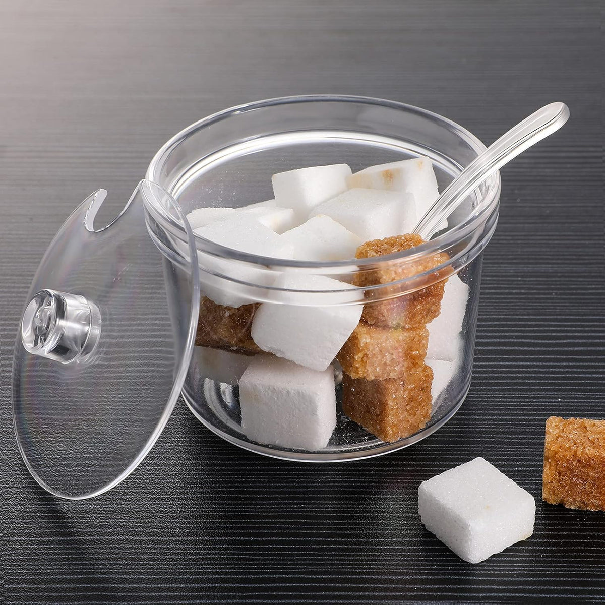Patelai 4 Pieces Sugar Bowl Acrylic Clear Sugar Bowl with Lid and Salt Spoon Storage Jar with