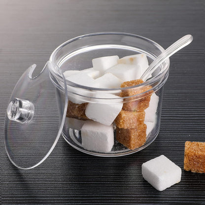 Patelai 4 Pieces Sugar Bowl Acrylic Clear Sugar Bowl with Lid and Salt Spoon Storage Jar with