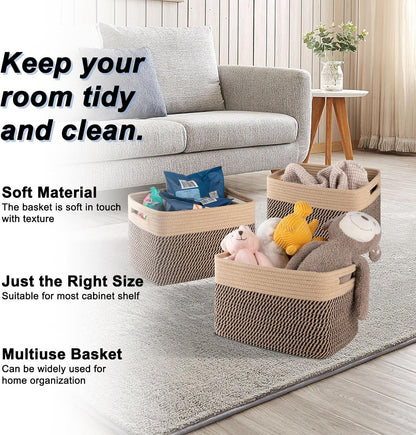 4 Pack Storage Baskets for Organizing, Woven Baskets for Shelves - Perfect for Toys, Books, Towels