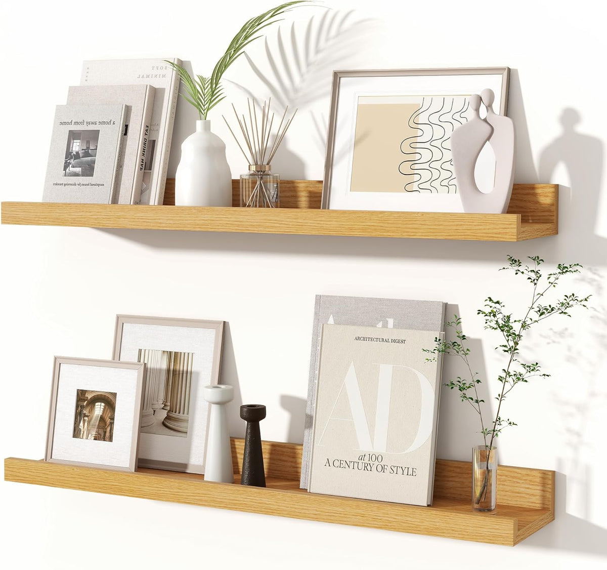 Fun Memories Picture Ledge Shelves Set of 2, 24 Inch Rustic Wall Mounted Floating Shelves with Lip