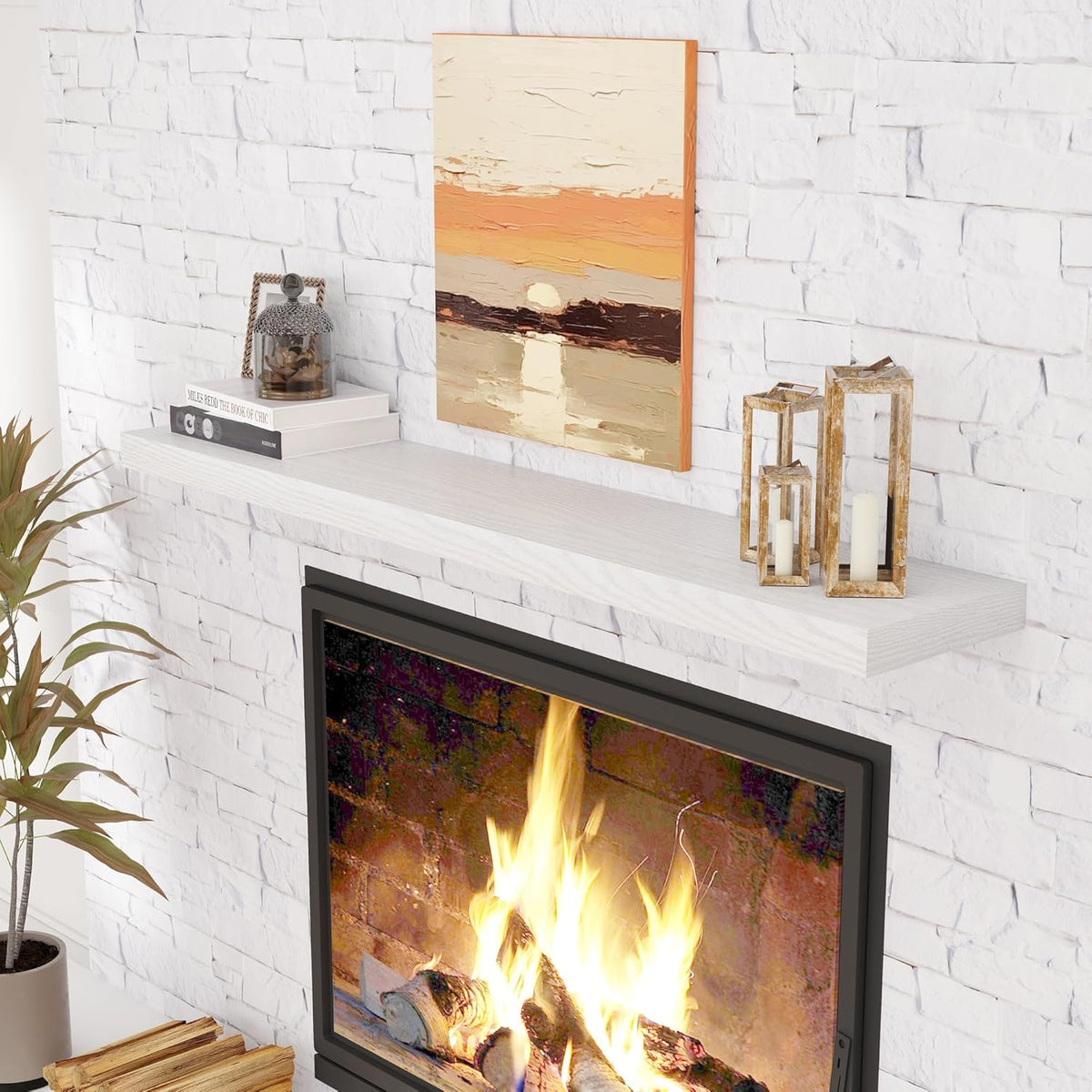 55 Inch Floating Shelves White, Rustic Wood Floating Shelf Wall Mounted, 9 Inch Deep Floating Shelf