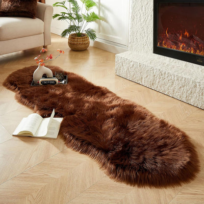 AMTOVO Faux Sheepskin Rug, Coffee Ultra Soft Fluffy Shag Area Rug, 2 x 6 ft Faux Fur Rug for