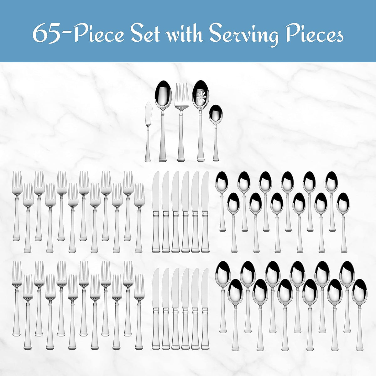 Mikasa Harmony 65-Piece Flatware Set for 12, 18/10 Stainless Steel Silverware with Forks, Knives