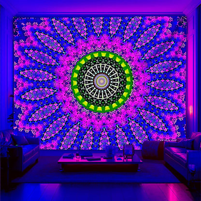 Blacklight Mandala Tapestry for Bedroom, Black Light Posters for Adults and Teens, Red UV Reactive