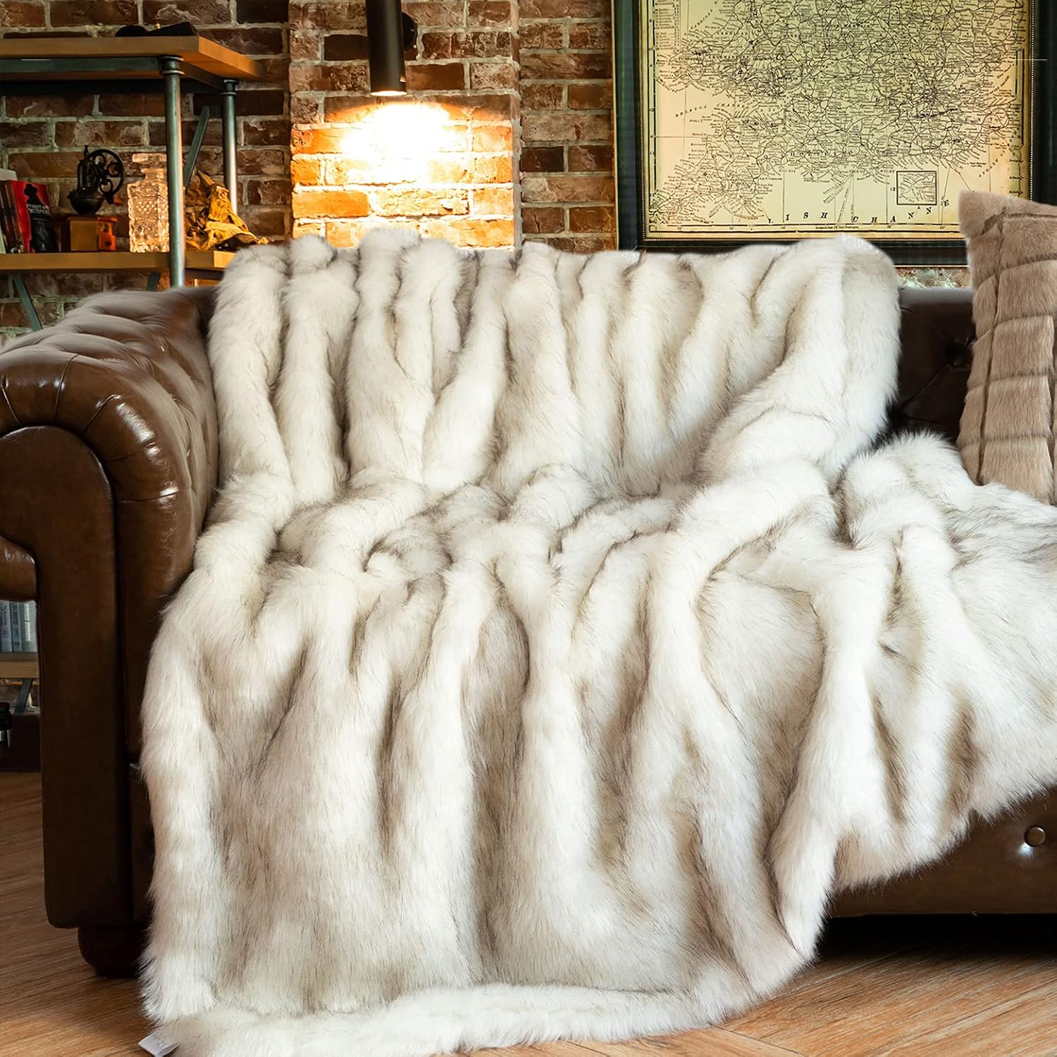 BATTILO HOME Luxury Ivory White Faux Fur Throw Blanket for Bed, Extra Large Super Soft Fluffy Cozy