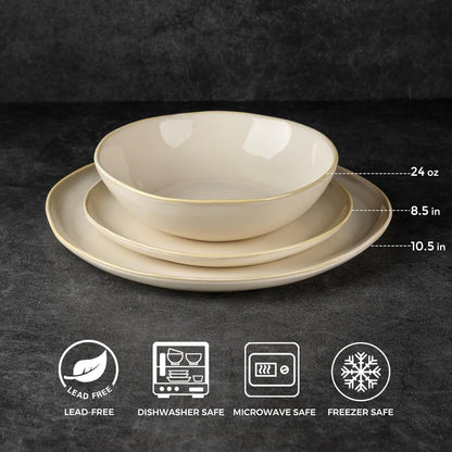 AmorArc Ceramic Dinnerware Sets,Handmade Reactive Glaze Stoneware Plates and Bowls Sets,Highly Chip