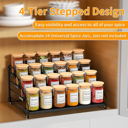 RCHYFEED Spice Rack Organizer for Cabinet Pantry,4 Tier Spice Rack Countertop, Depth Adjustable