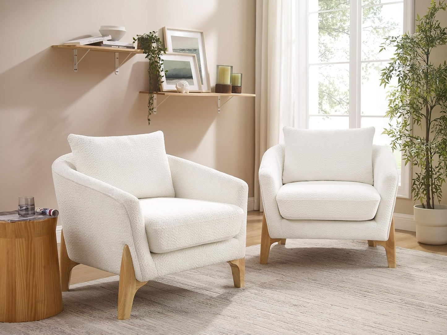 Accent Chair 31" Oversized Reading Chair Comfy Upholstered Boucle Lounge Armchair, Modern Living