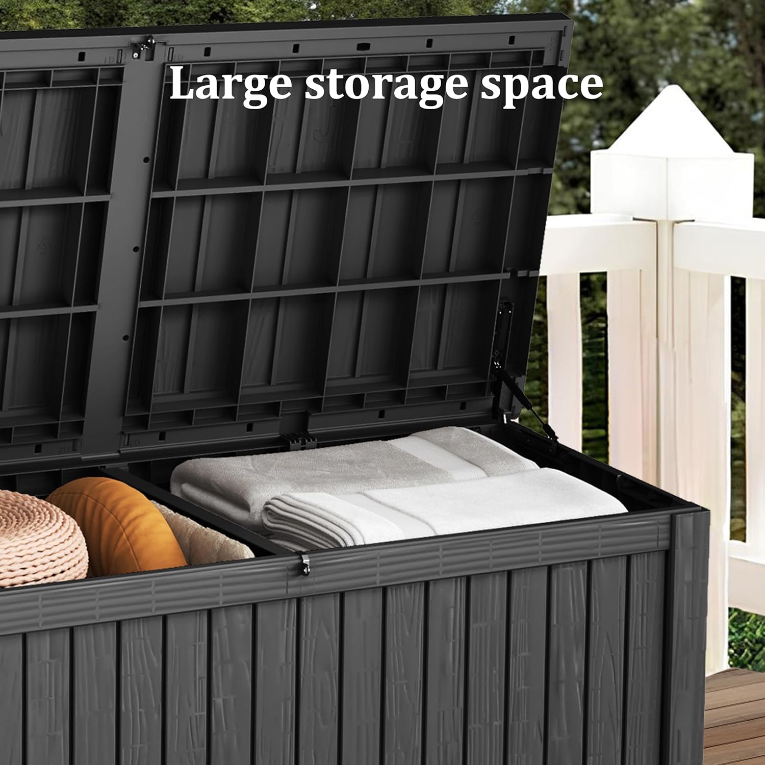 180 Gallon Lockable Resin Deck Box, Waterproof & UV-Resistant Outdoor Storage Box for Outdoor