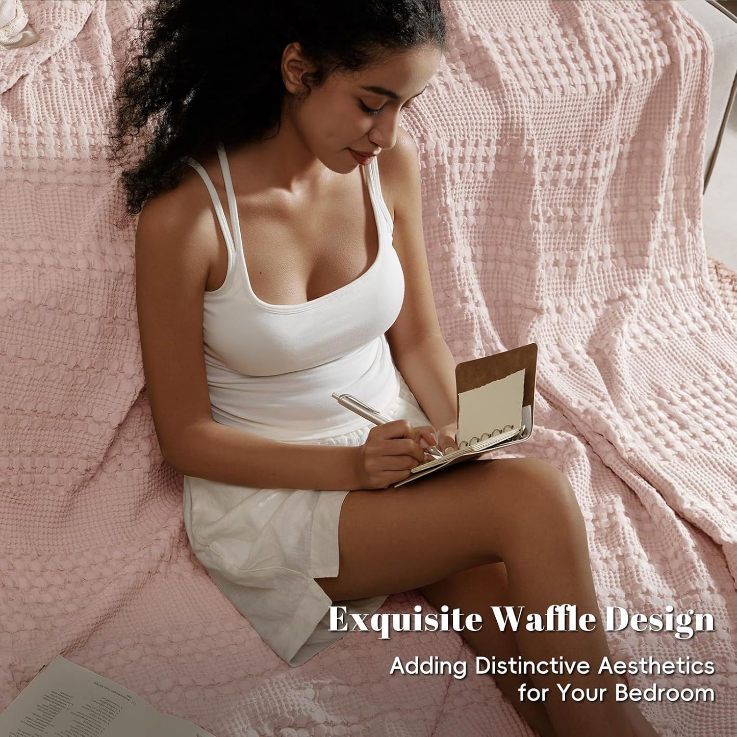 PHF 100% Cotton Waffle Weave Blanket King Size, Soft Lightweight Breathable Cozy Summer Blankets